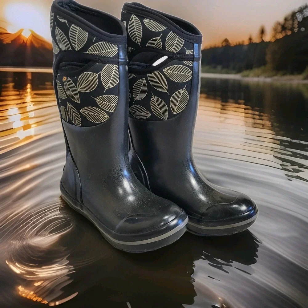 Bogs Plimsoll Leaf Neo-Tech Waterproof Boots Womens 6 Black Insulated –40 Winter
